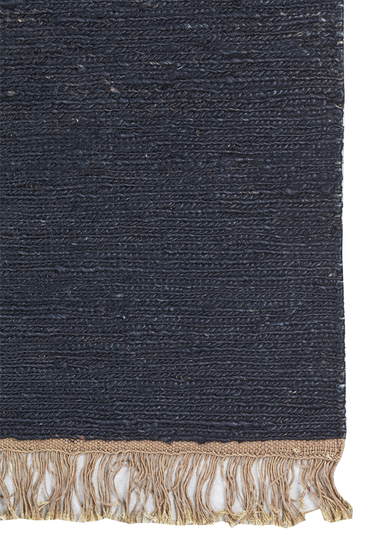 Massimo Sumace Black jute rug with fringes, detail of the corner